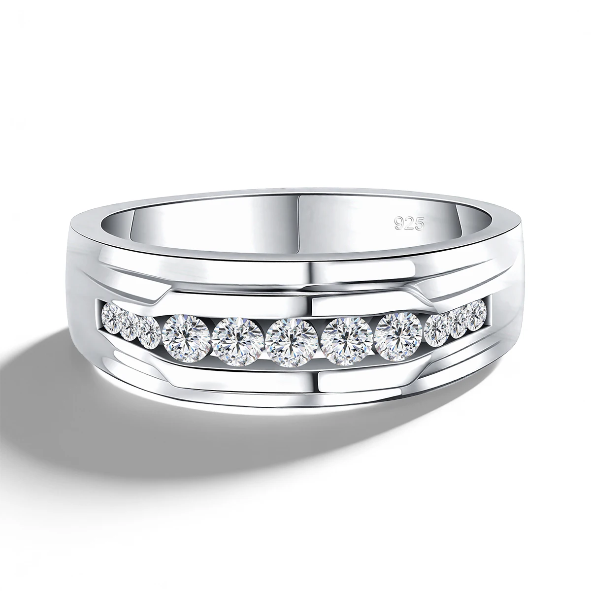 Unisex 18K vergoldete 925er Silber Ringe mit weißem Moissanit für Damen und Herren, klassischer Paarring, Verlobungs- und Hochzeitsschmuck – Detail 8