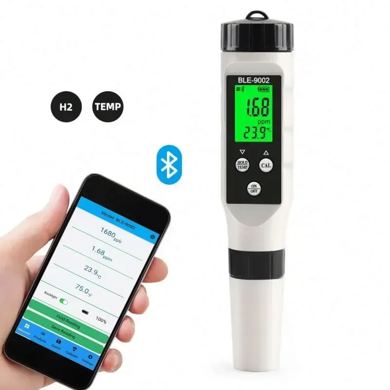 BLE-9002 Smart Blue Tooth 0~2990ppb Digital Hydrogen Ion Concentration 2 in 1 H2 TEMP Tester Meter by Mobile App