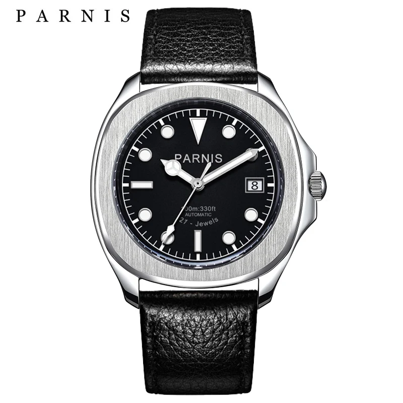 New Arrival Parnis 40mm Black Dial Automatic Mechanical Men Watch Calendar Leather Strap Sapphire Luxury Watches reloj hombre