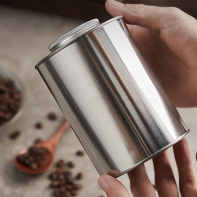 Silver Round Coffee Bean Storage Can Tank Kitchen Screw Cap Coffee Powder Sugar Tinplate Organizer Container Packaging Box