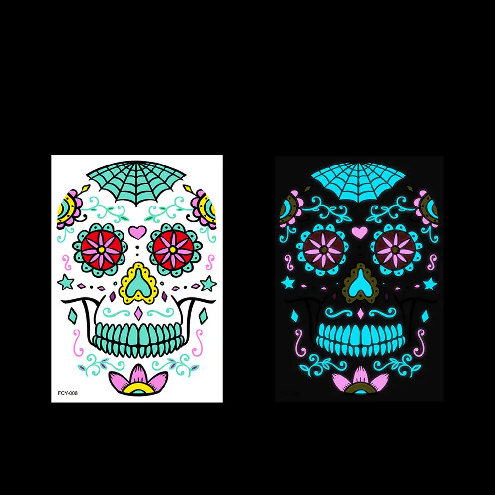 

5 Sheets Night Glow Temporary Face Tattoos Decals Halloween Luminous Stickers Safe Fun Adults Party Costumes