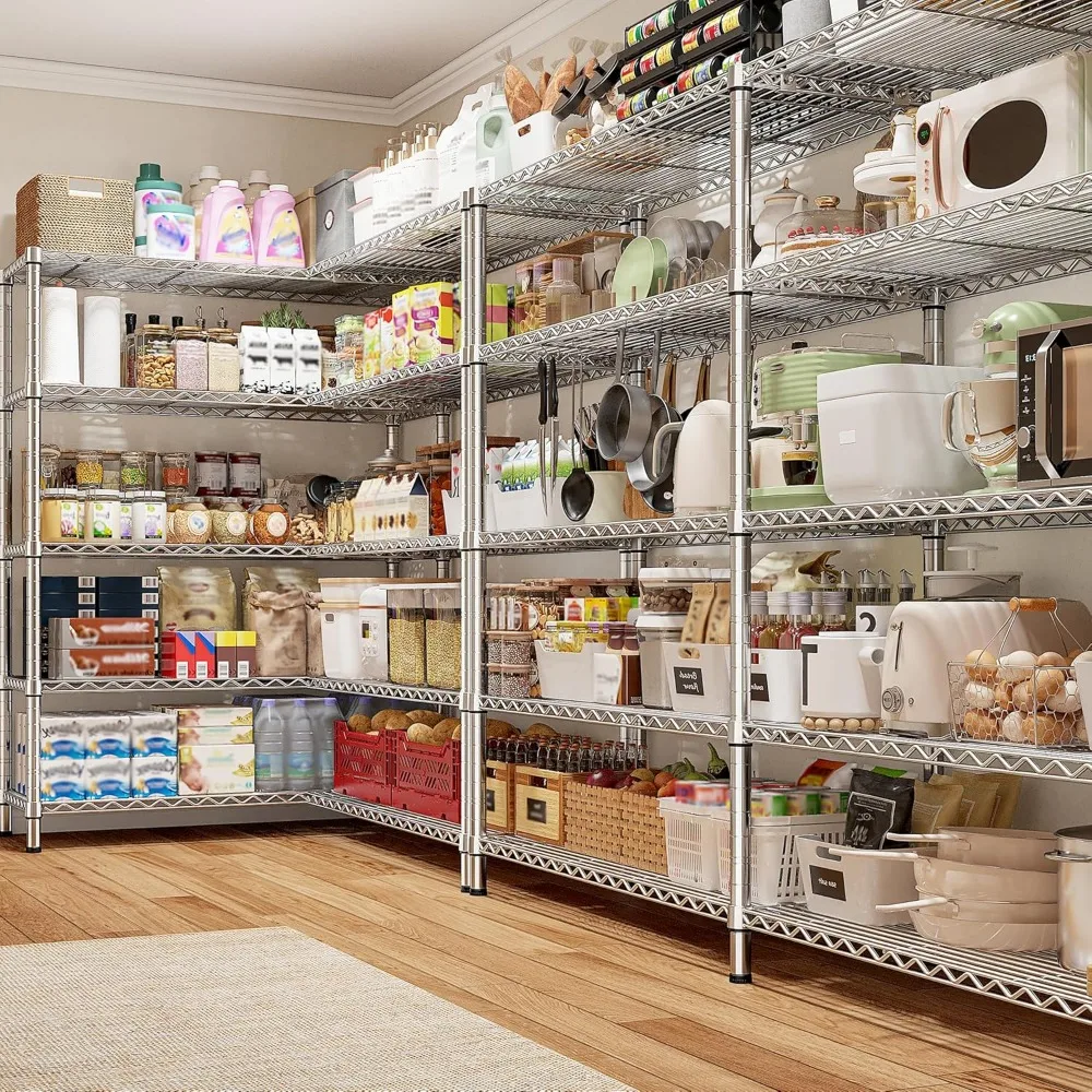 أرفف تخزين معدنية قابلة للتعديل مكونة من 5 طبقات للاستخدام عالي التحمل، تدعم 1500 رطلاً، مثالية للمساحات المنزلية والتجارية
