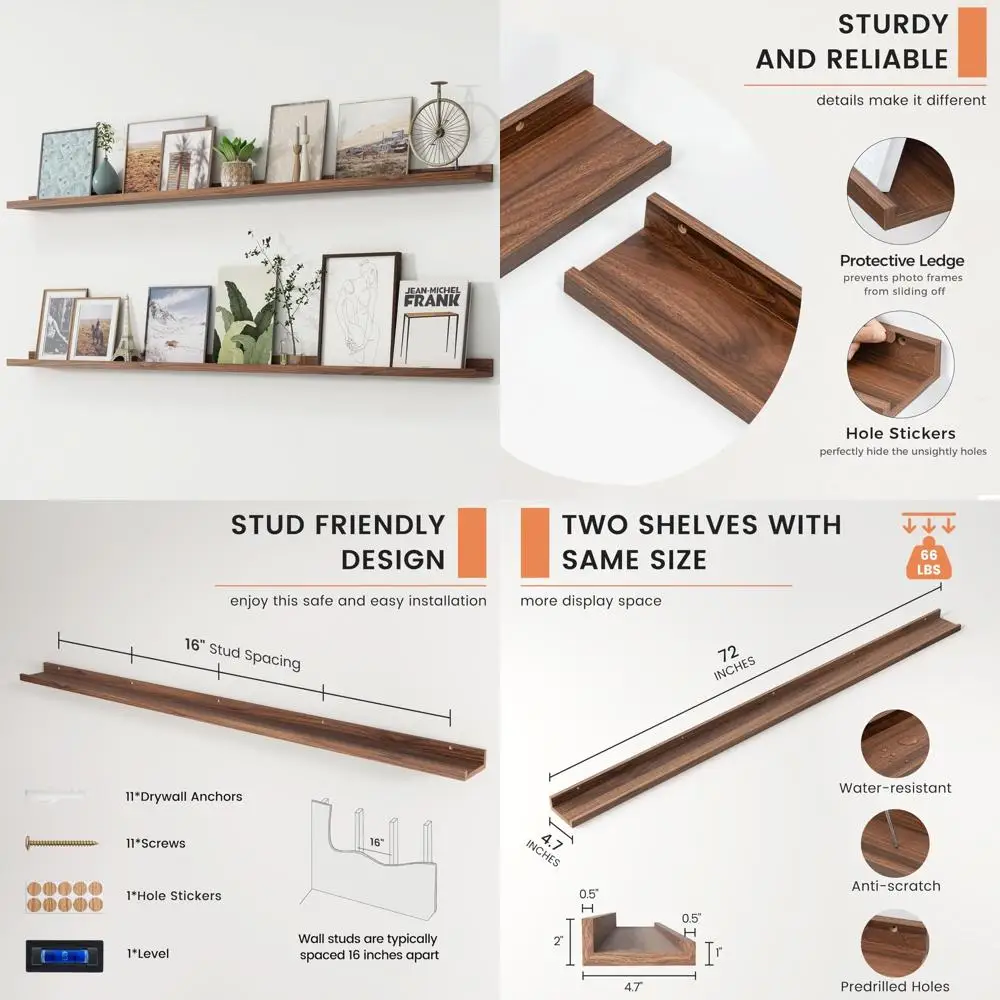 

72-Inch Wall-Mounted Floating Shelves for Nursery, Large Storage for Kids' Books and Toys