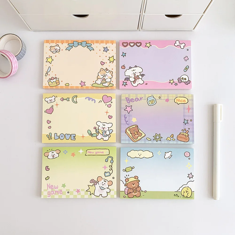 50 Sheets Cute Bear Rabbit Memo Pads Message Paper Journal DIY Base Material Notepad School Stationery