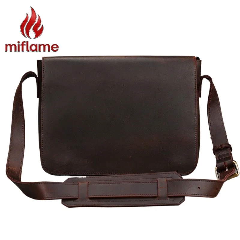 

Vintage Shoulder Bag Crazy Horse Leather Messenger Bag for Men Crossbody Briefcase Fits A4 13 Inch Laptop Commuter