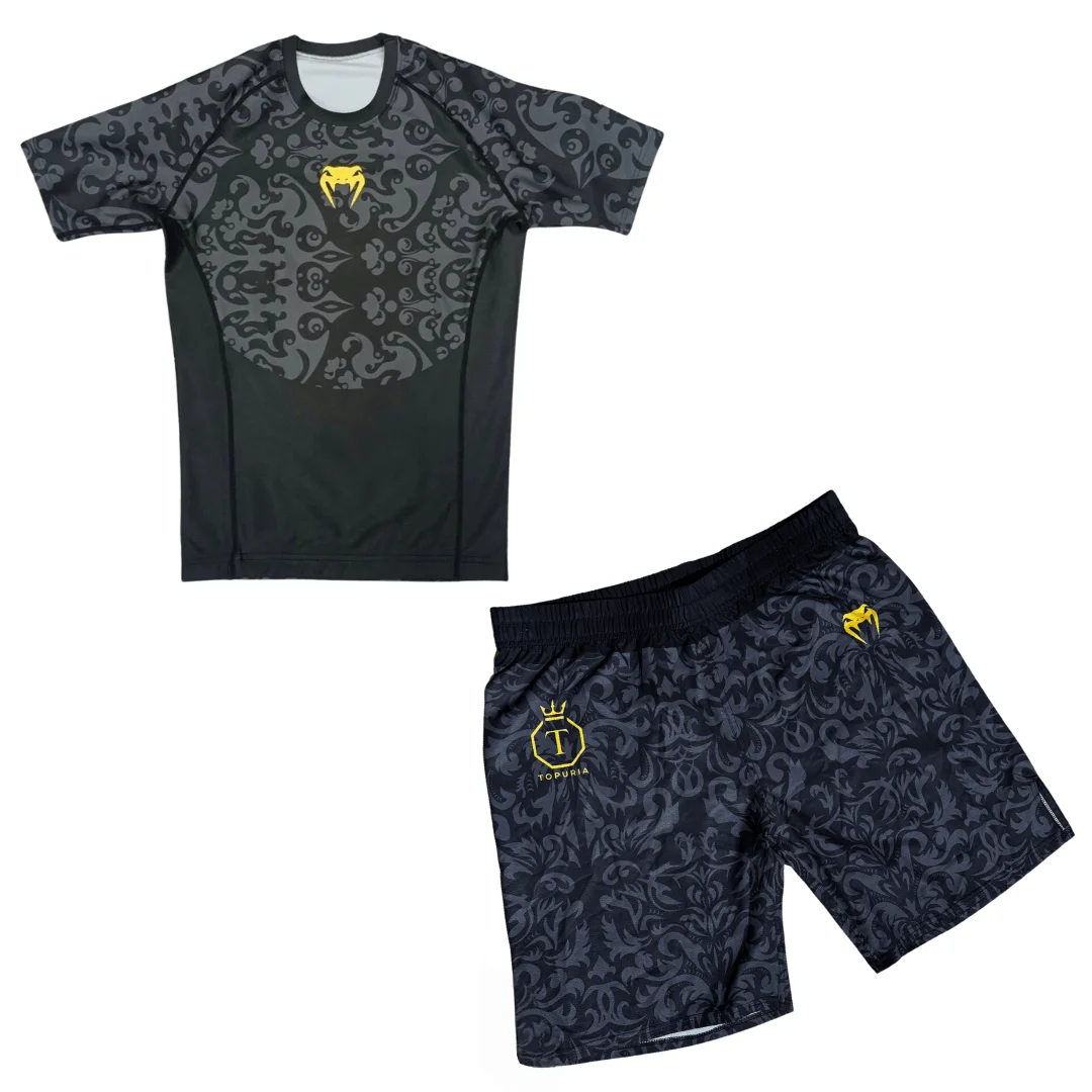 

New Men's UFC Combat Sports Breathable Quick-drying Fitness Training Shirt Short-sleeved and Short-shorts Set