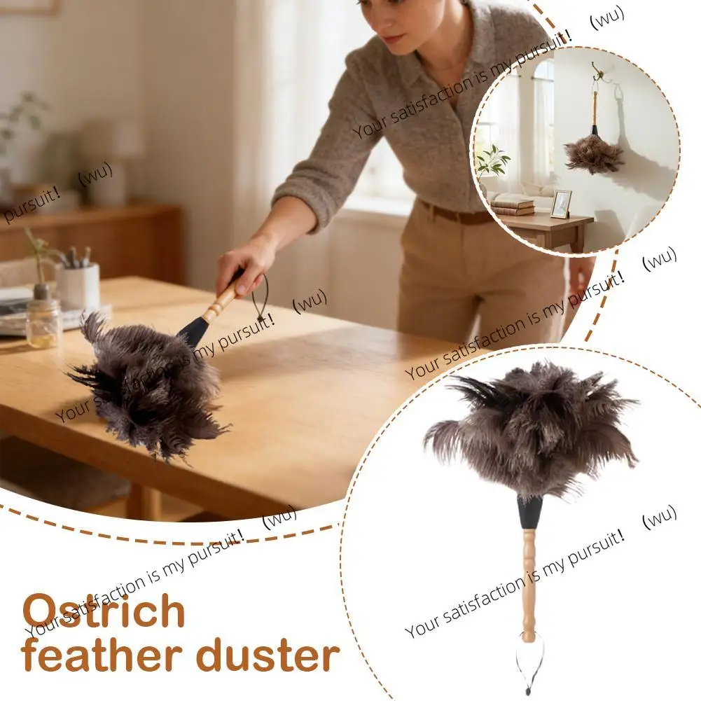 Home Wooden Handle Feather Duster Ostrich Feather Duster Anti-static Dust Removal Feather Fur Brush Duster Home Cleaning Tools