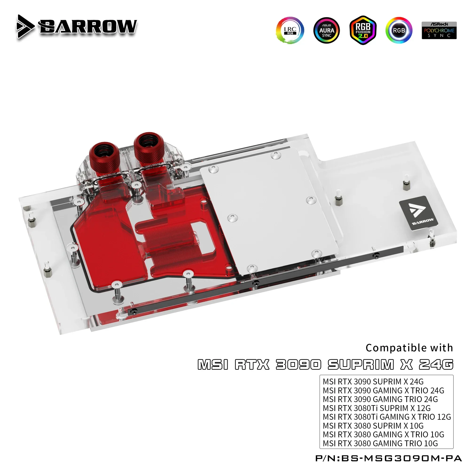 BARROW 3080 3090 Water Block Active Backplate Block For MSI RTX 3090 3080 GAMING X TRIO Water Cooling Backplane BS-MSG3090M-PA B