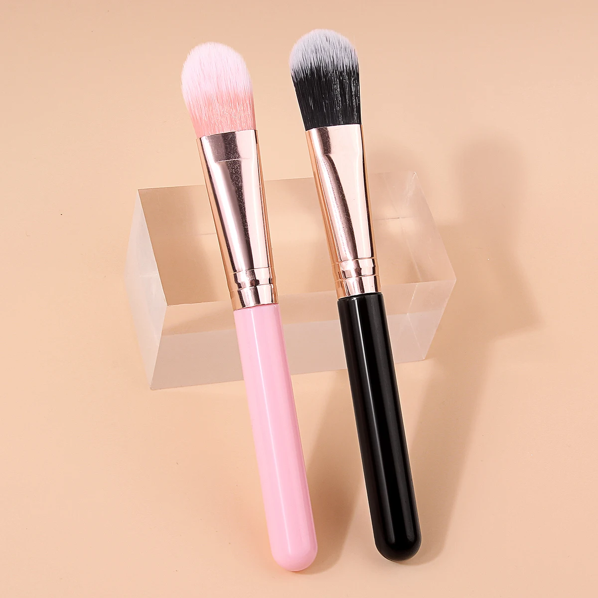 Pincel de Maquiagem para Base com Ponta Plana, 2 Peças, para Líquidos, Cremes e Corretivos, Ferramenta de Beleza Cosmética