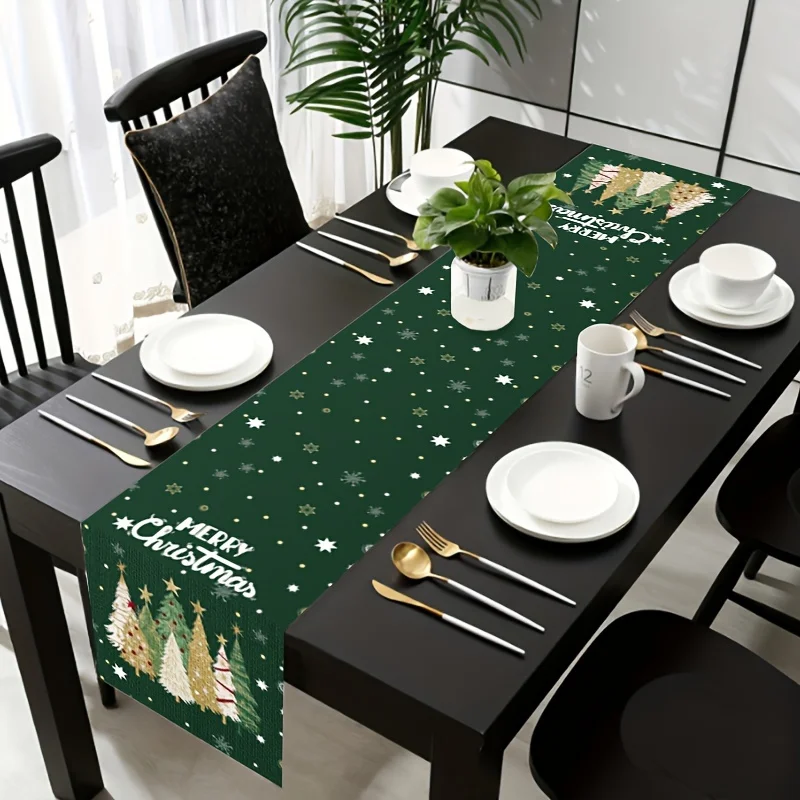 VIKAMA Christmas Snowflake Green Table Runner Snowflake Holiday Gathering Living Room Dining Table Decorative Accessory