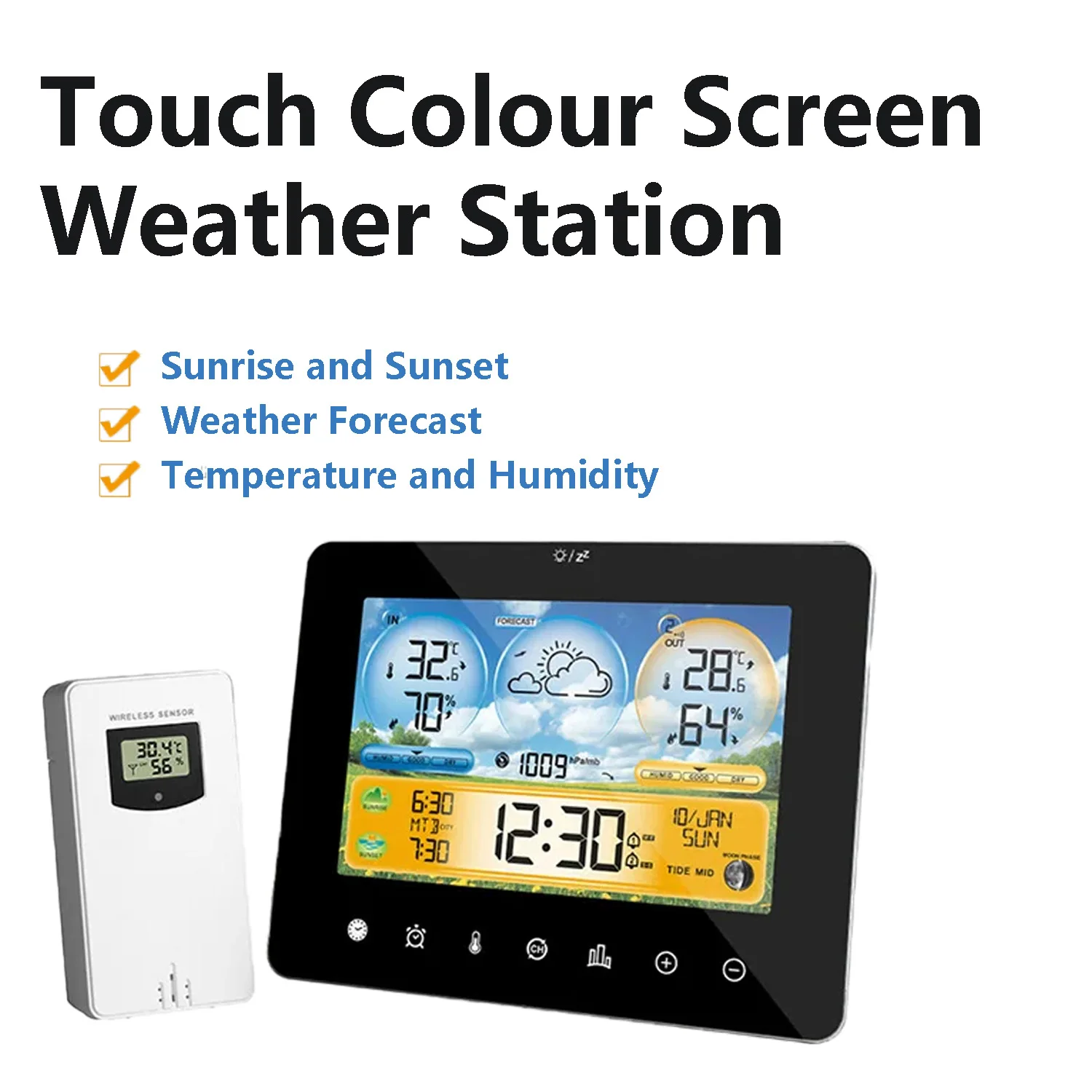 Wireless Digital Weather Station Thermometer Hygrometer Indoor Touch Screen Temperature Humidity Meter Weather Forecast Station