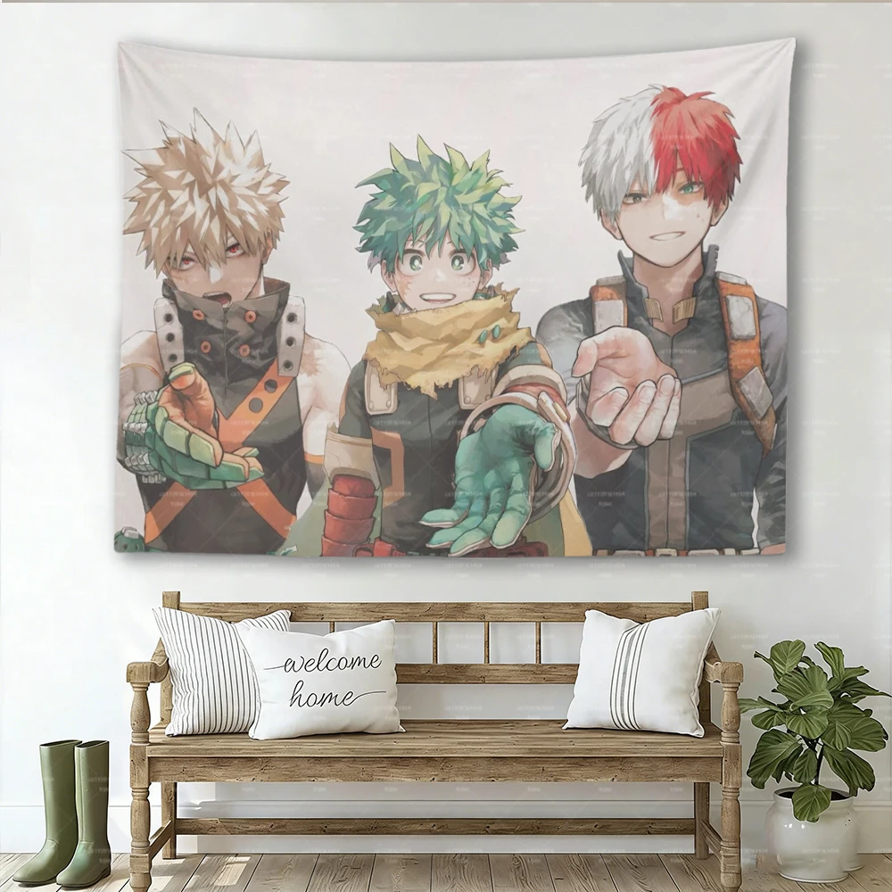 Anime My H-Hero A-AAcademia Smile Wall Tapestry, Hippie Floral Art Wall Hanging for Dorm Bedroom Decor
