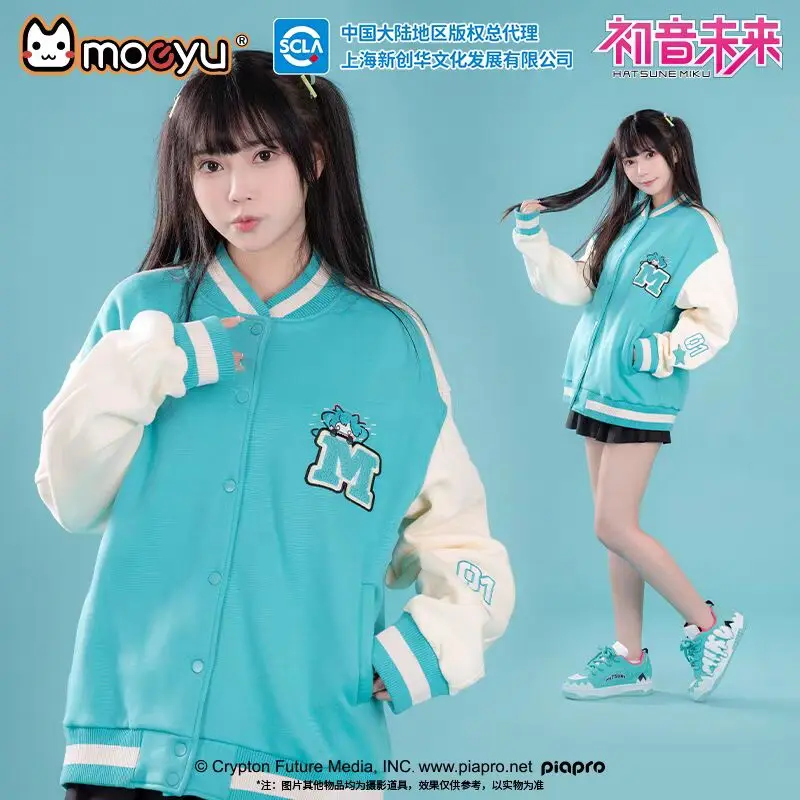 

Hot Moeyu Hatsune Miku Bite Bite Series College Style Couple Baseball Jacket For Men And Women Miku Anime Peripheral Gift