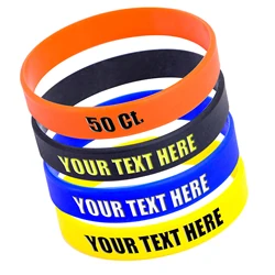 50Pcs Custom Silicone Wristbands Personalized Text Debossed Rubber Bracelets for Motivation, Party Favors, Fundraisers, Birthday