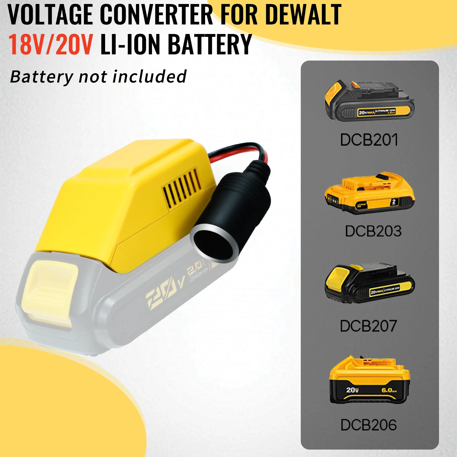 Adaptador com isqueiro para todos os aparelhos do carro, bateria máxima do Li-íon do Dewalt 20V a 12V