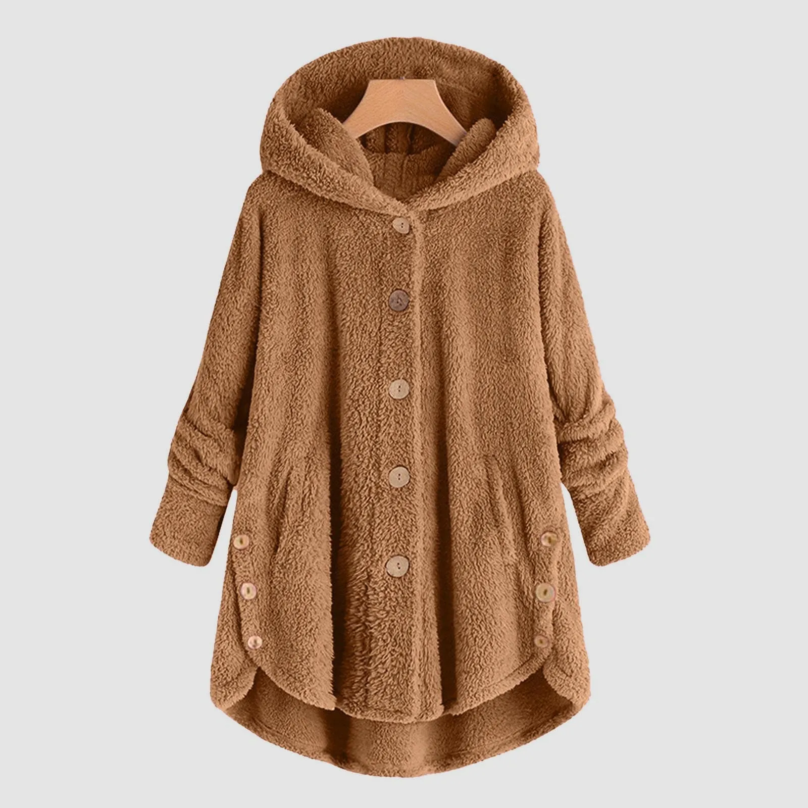 Chaqueta con capucha de lana de oso de peluche para mujer, Sudadera con capucha, Jersey, Tops de talla grande, ropa de lana ligera con cremallera, invierno, 2024