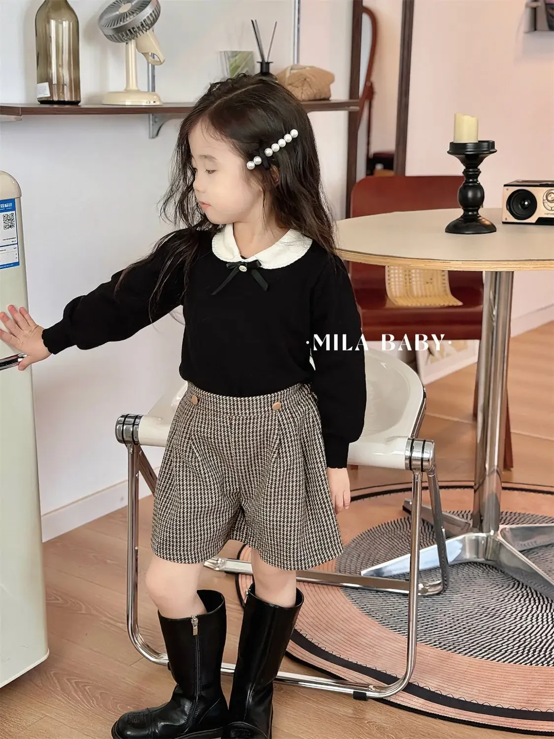 Japanese and Korean Girls Autumn and Winter New College Style Knitwear Children Sweater Simple Shorts Set Baby Girl Clothes