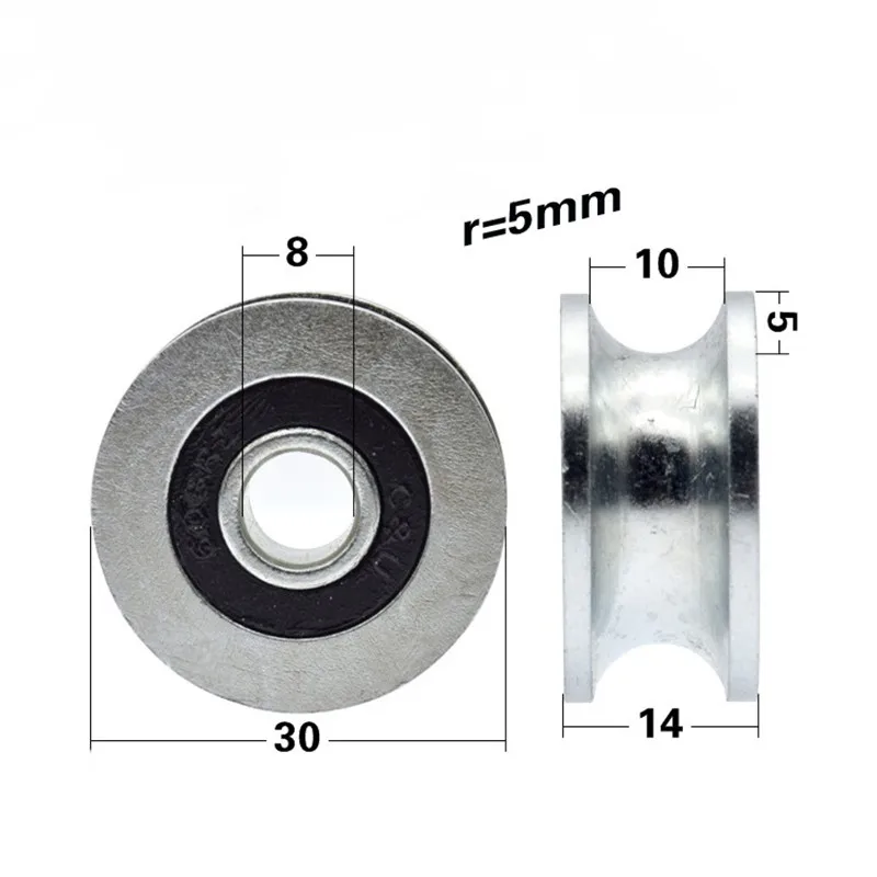 10pcs/40pcs U Groove Radian Radius 5mm Guide Wheel 8*30*14mm Steel Pulley Rope Wire Conductor Roller 8x30x14mm