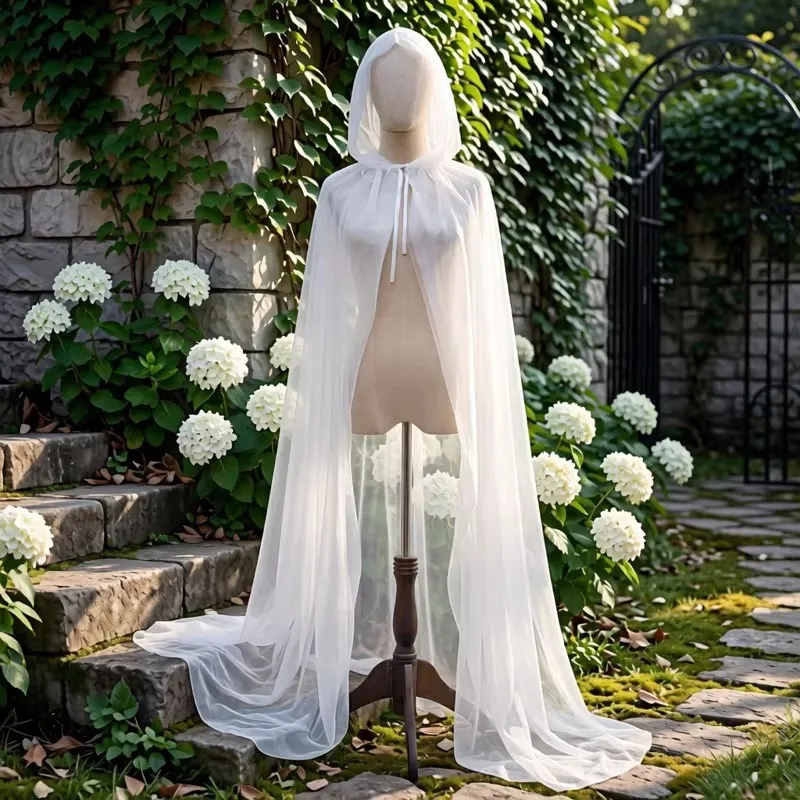 Mingli Tengda Off White/Black Tulle Hooded Shawl Canopy Transparent Bride Shooting Props Wedding Accessories Cloak Custom Made