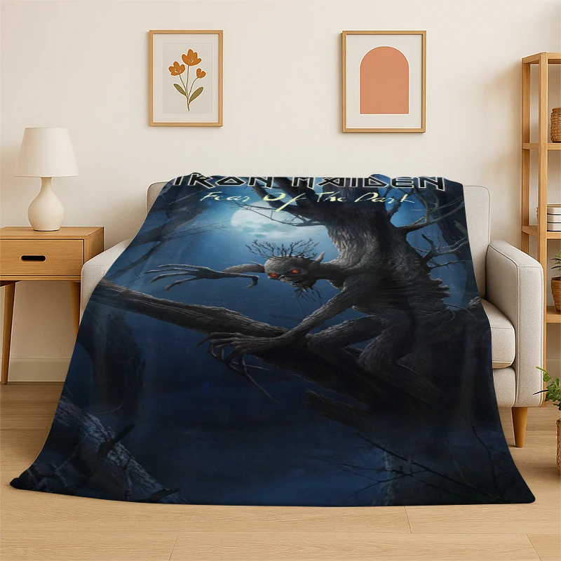 3D I-Iron Maiden Metal Band Flannel Blanket Soft Warm Throw Blanket for Bedroom Living Room Bed Travel Camping Picnic Gift