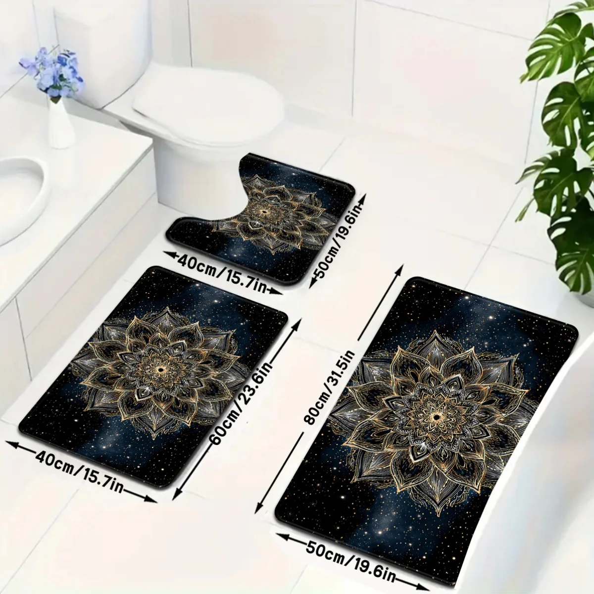 

Набор из 3-х ковриков для ванной в стиле бохо с мандалой, нескользящий, с рисунком звездного неба, мягкий коврик для душа, коврик для туалета, декор для дома