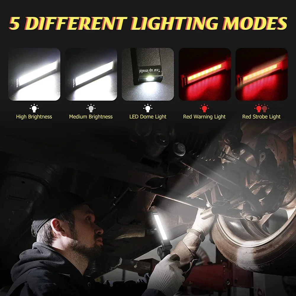 مصباح عمل LED USB قابل لإعادة الشحن ، تخييم ، قطعة خبز قابلة للطي ، شعلة وامضة ، تعليق مغناطيسي ، خارجي ، جري ، سوق ليلي ، مشي لمسافات طويلة