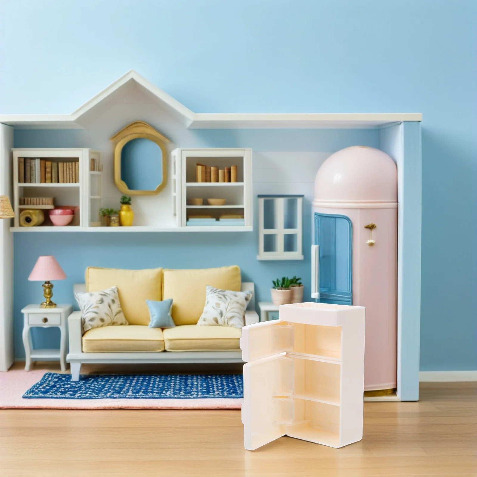 

2Pcs Miniature Refrigerator Durable Plastic Simulation Kitchen Appliance Realistic Pretend Play Fridge Accessories