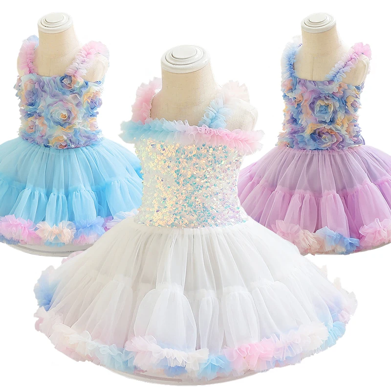 

Summer Fancy Girl Rose Flower Ballet Tutu Dress Christmas Toddler Baby Girls Birthday Party Ball Gown Infants Fluffy Tulle Skirt