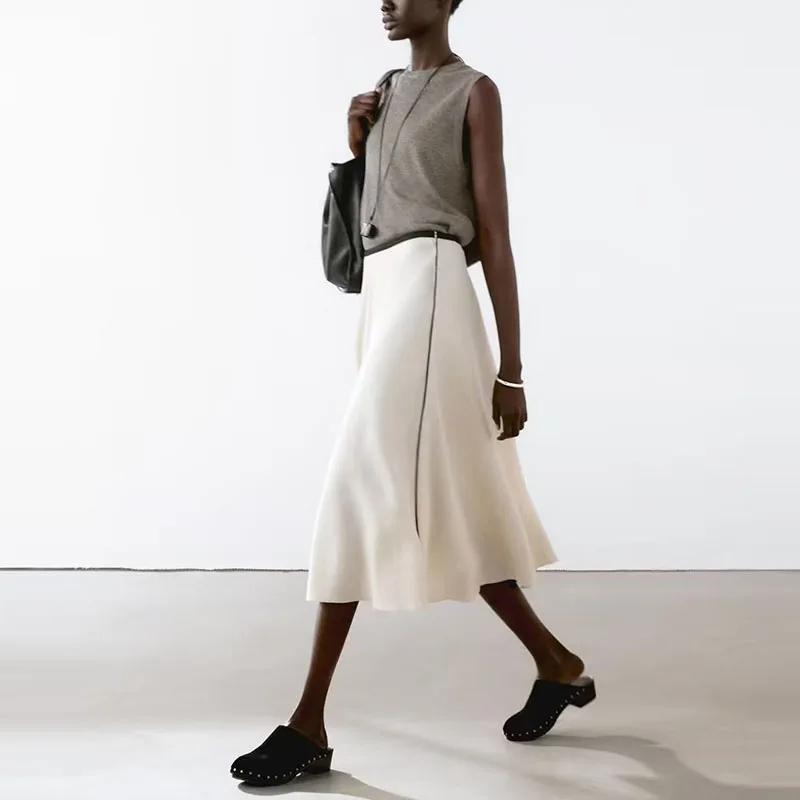 2025年春 カジュアルスタイル レディース リネンスカート ドリフト通勤 ハーフ丈スカート ルーズフィット ミッドウエスト デイリーウェア ザダタブランド