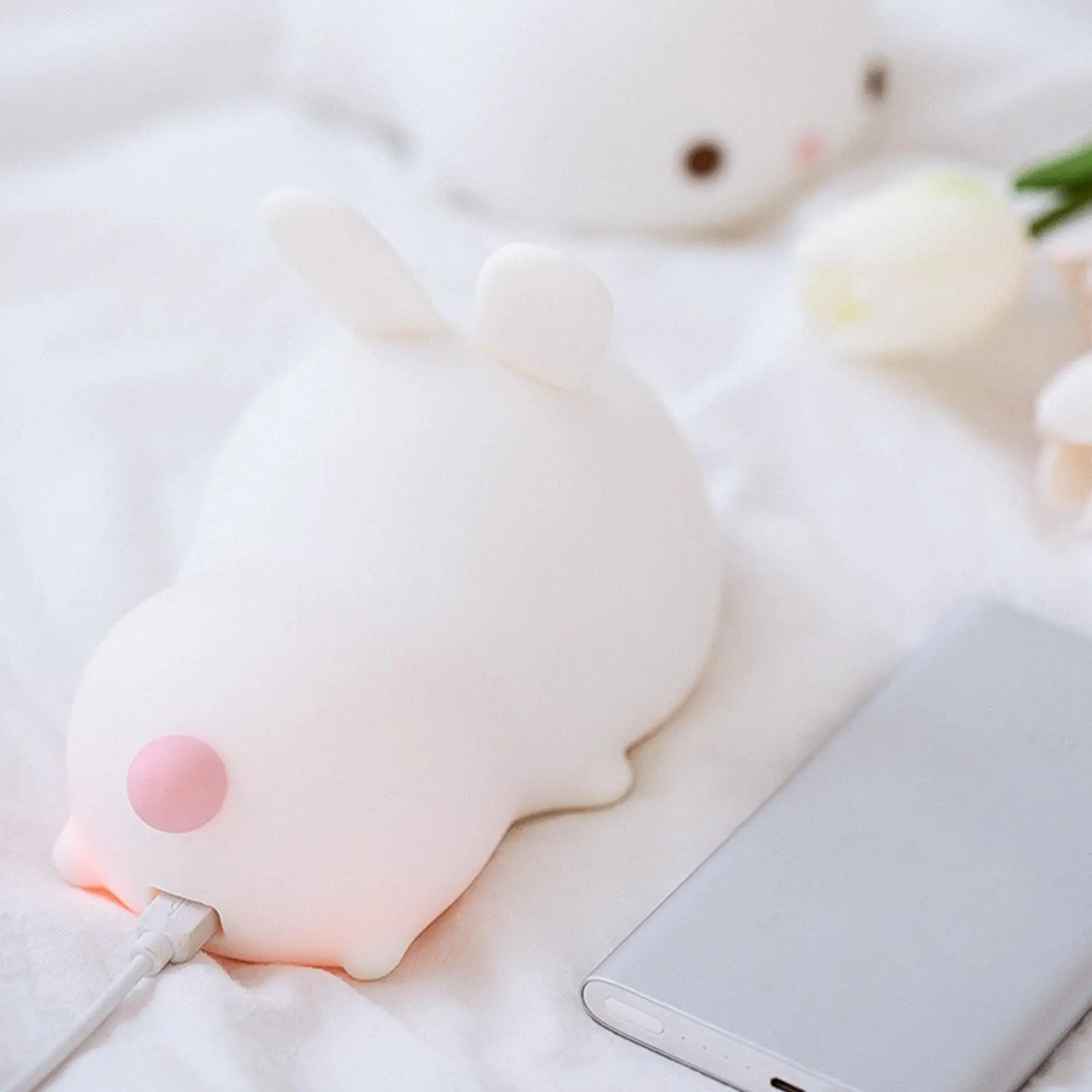 バニーランプ-かわいいウサギ-シリコン製-充電式-タッチコントロール装飾-ソフトナイトライト-家庭用-寝室-浴室-保育園-ベッドサイド用