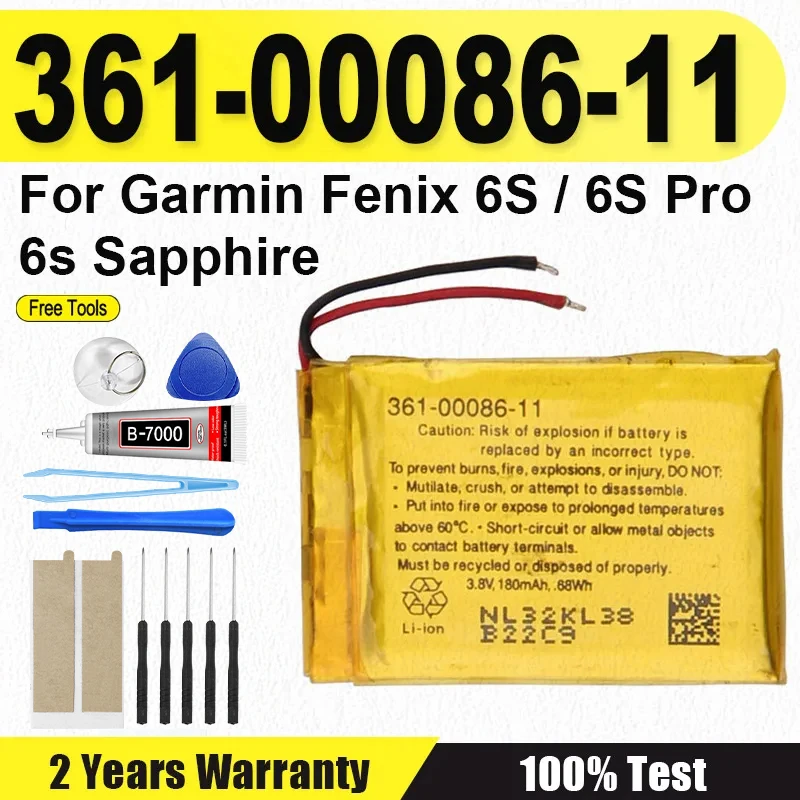 361-00086-12 Replacement Battery 361-00086-11 For Garmin Forerunner GPS Sports Watch Fenix 6S 6SPro Battery 180mAh + Free Tools