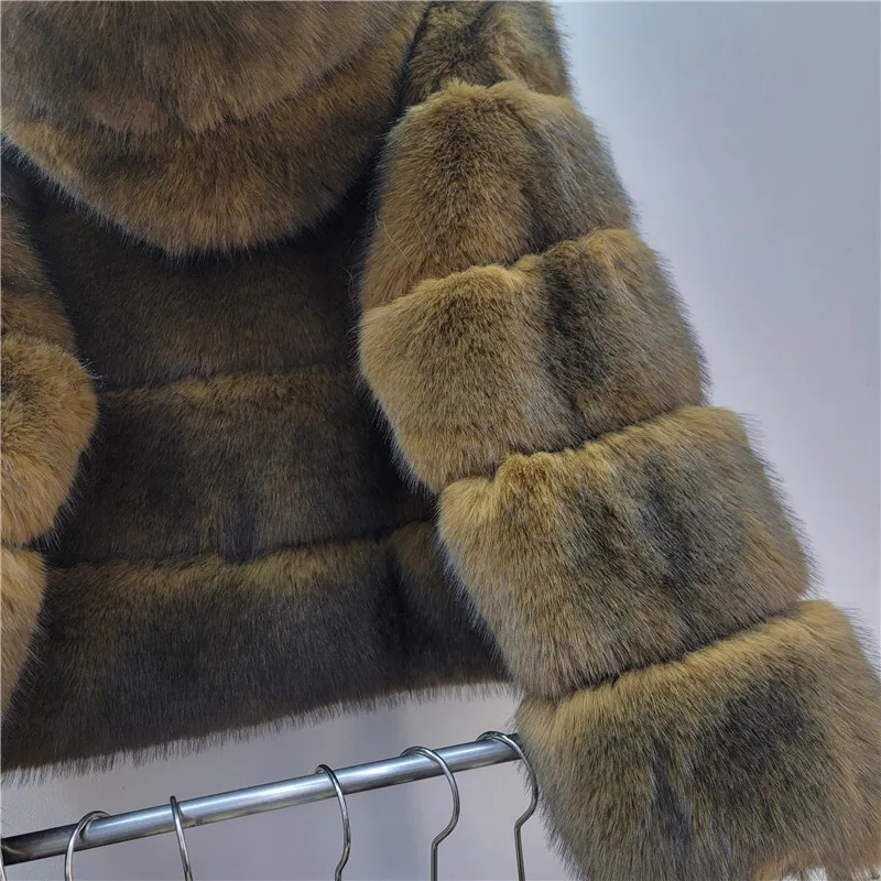 HKSH 2025 شتاء جديد المرأة مقنعين قصيرة فو الفراء معطف سستة مزاجه أنيقة فاخرة موضة شيك سميكة الدافئة سترة HK16166 #5