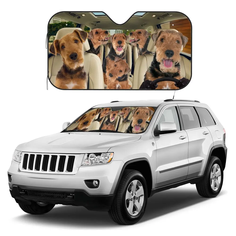 

Airedale Terrier Dog Driving Car Interior Front Windshield Sun Shade,Sheltie Sunshade for Truck SUV- Blocks Uv Rays Protector