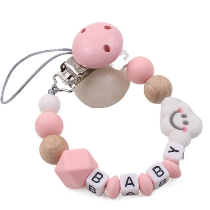 Clip per ciuccio con nome personalizzato per bambini Simpatico silicone alimentare fatto a mano con catena per ciuccio per succhietto per regali per bambini