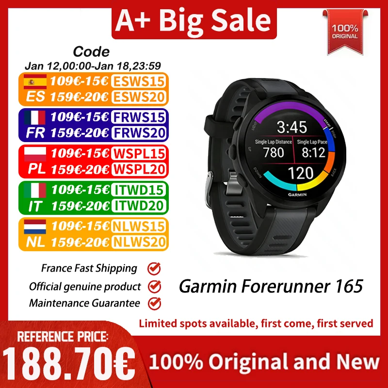 GARMIN Forerunner 165 capteur de bœuf à impulsion suivi du stress dynamique de course à pied au poignet entraînement croisé de la fréquence cardiaque à base de poignet