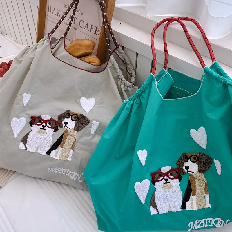 Cute Dog Printing Tote Bags for Women Cartoon Doggy Shoulder Bag Designer Eco Bag Female Overlarge Shopper Purses and Handbags