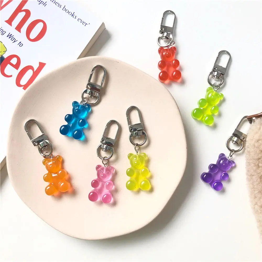 1PC Cute Resin Gummy Bear Keychain for Woman Candy Color Animal Charms Keyring Girls Earphone Cover Bag Jewelry Gifts image 4