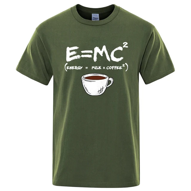 Camiseta masculina de verão, mistura de algodão, casual, engraçada, energia = leite + café, estampa masculina, solta, gola redonda, manga curta, camisetas masculinas