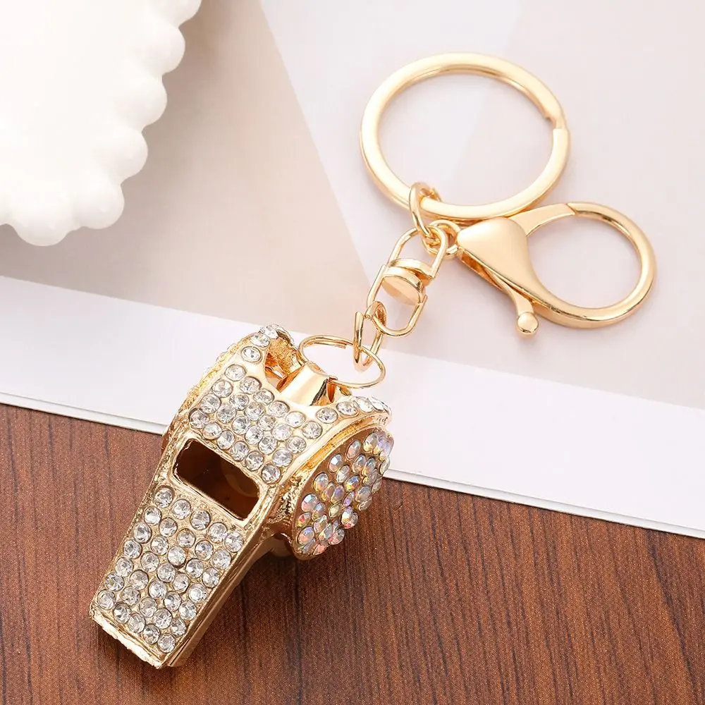 Luxury Rhinestones Whistle Keychain Creative Waterproof Shining Whistle Pendant Wear-resistant Fashion Metal Whistle Key Chain