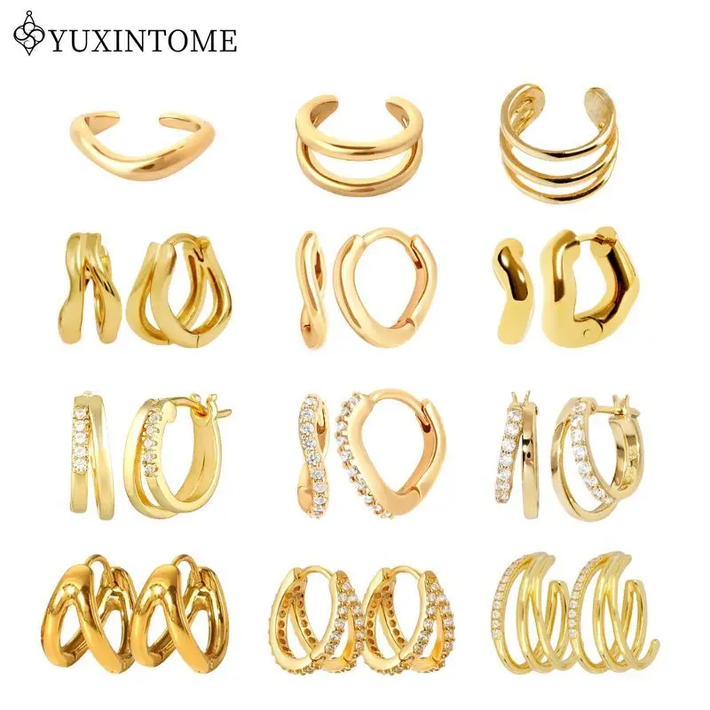 

925 Silver Needle Twisted Simple Plain Hoop Earrings Metal Perforated Gold Earrings For Women Minimalist Fashion Jewelry Gifts