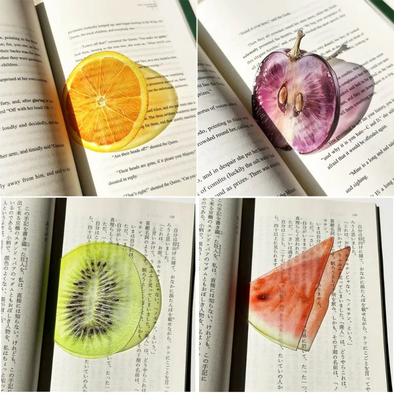 10/4pcs Transparent Fruit Slice Acrylic Bookmark for School Class Gift Kawaii Book Fruit Page Markers Party Favor Back To School