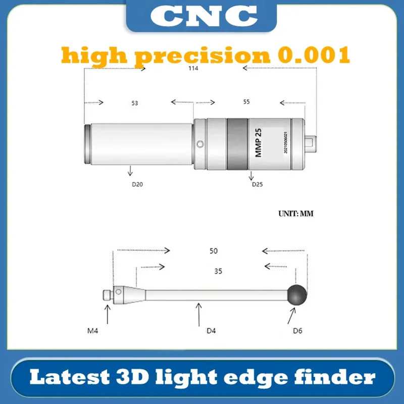 3D light edge finder CNC machining center sub-center rod detection sensor glowing sound high precision 0.001mm MMP25