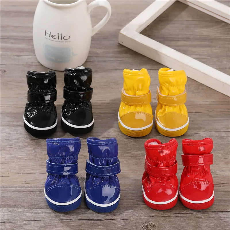 4 Pcs/set Dog Snow Boots Winter Warm Dog Shoes Polar Fleece Leather Lining for Puppies Cats Rainproof Shoes Pet Shoe Accessories