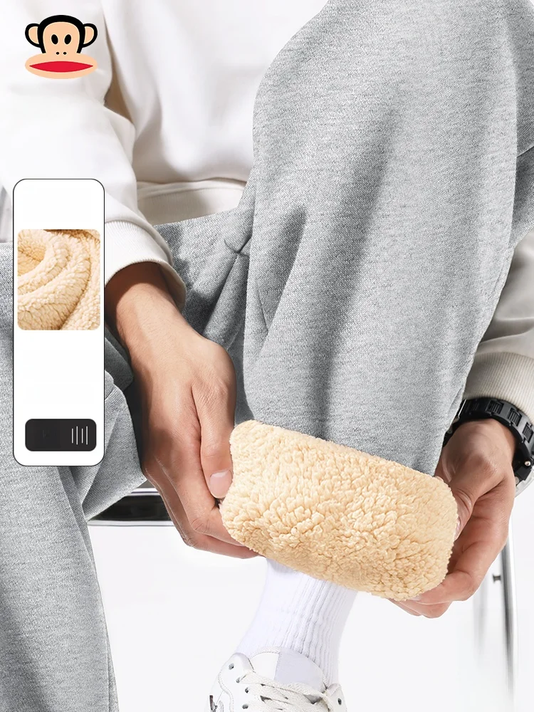 

Мужские утепленные спортивные брюки из овечьего флиса с манжетами, теплые длинные брюки для осени и зимы, повседневные хлопковые штаны