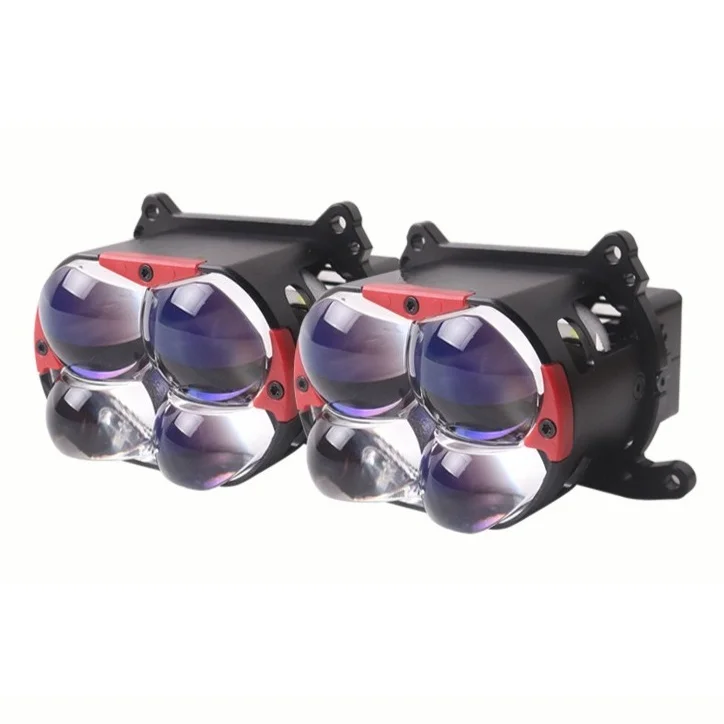 C4S 3 Inch Matrix LED Short Bi Beam Quad Dragon Eye Dual Direct Beam Projector Lens Car Headlight Retrofit Upgrade Kit Lamp