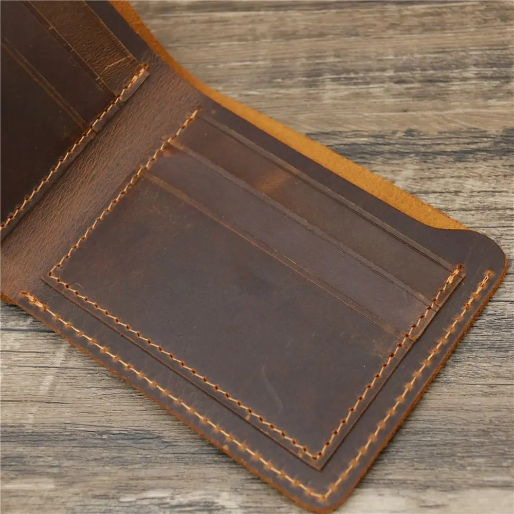 Vintage Bifold Design Men Genuine Leather Wallet Short Style Minimalist Coin Purse Lightweight Retro Male Purse Travel