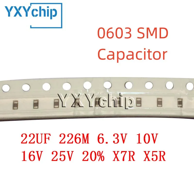 

50 шт., многослойный керамический конденсатор 0603 22UF 226M 6,3 V 10V 16V 25V 20% X7R X5R