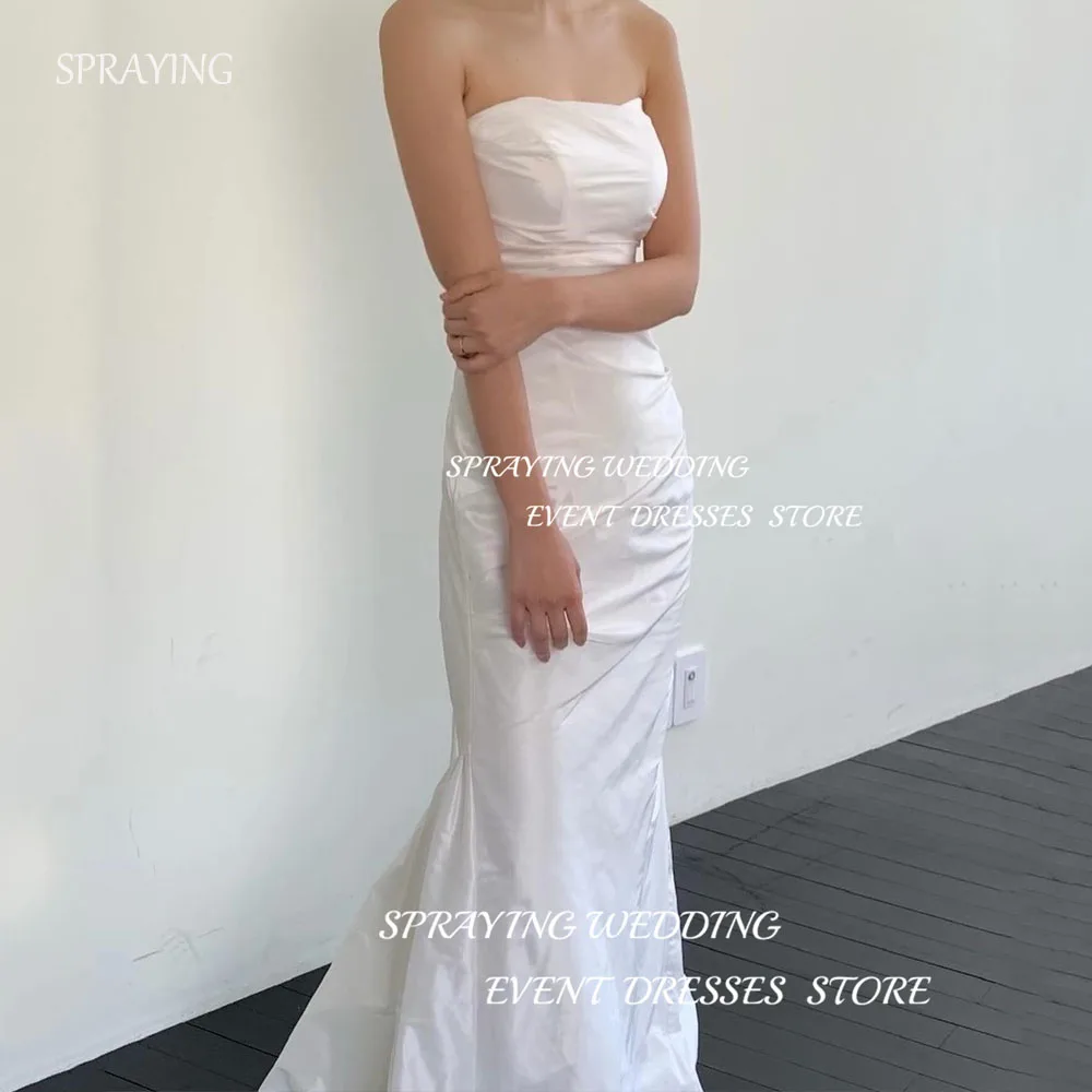 

SPRAYING Simple Mermaid Trumpet Korea Wedding Dress Photo Shoot Strapless Party Gown Dress Floor-Length Vestidos Novias Boda