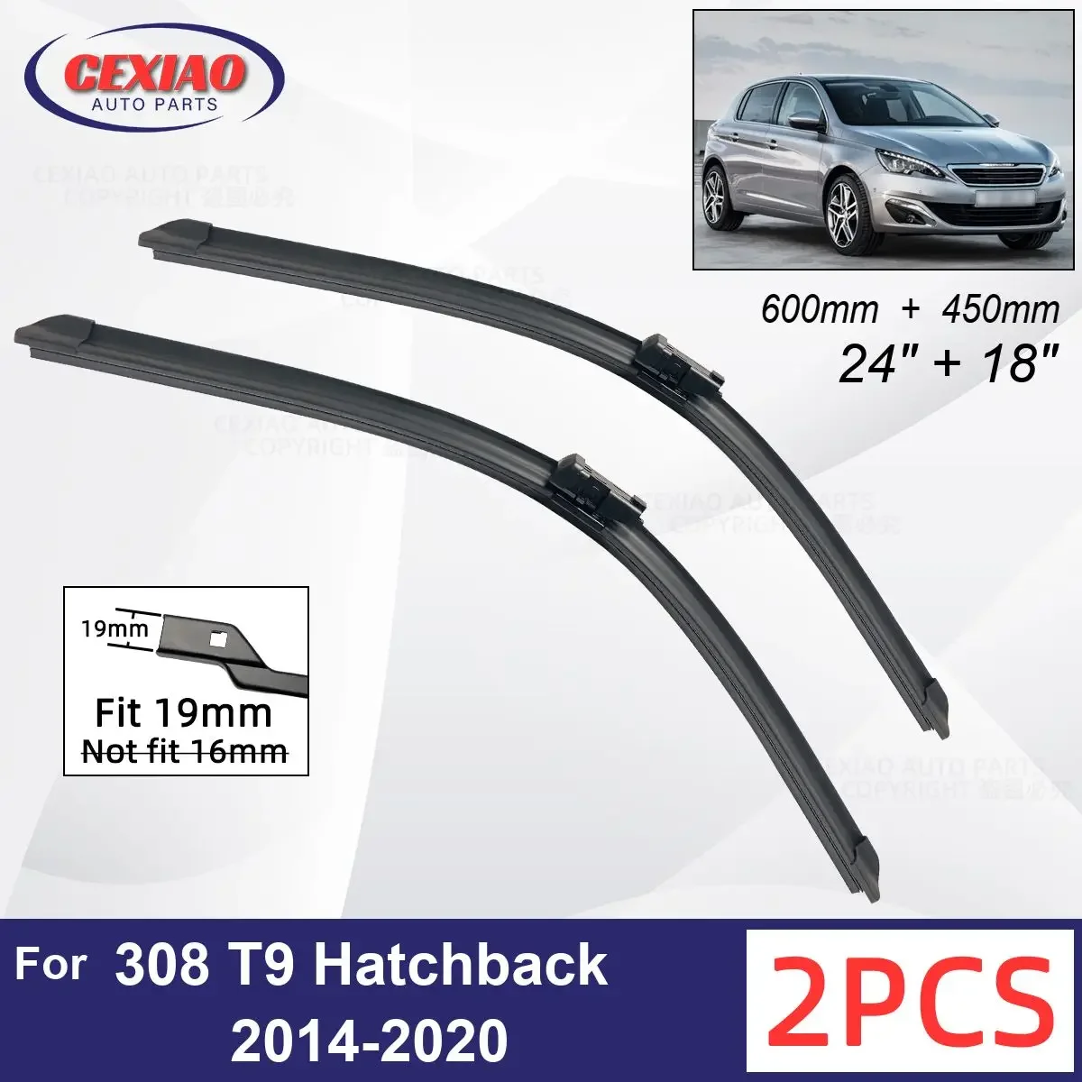 Car Wiper For Peugeot 308 T9 Hatchback 2014-2020 Front Wiper Blades Soft Rubber Windscreen Wipers Auto Windshield 600mm 450mm