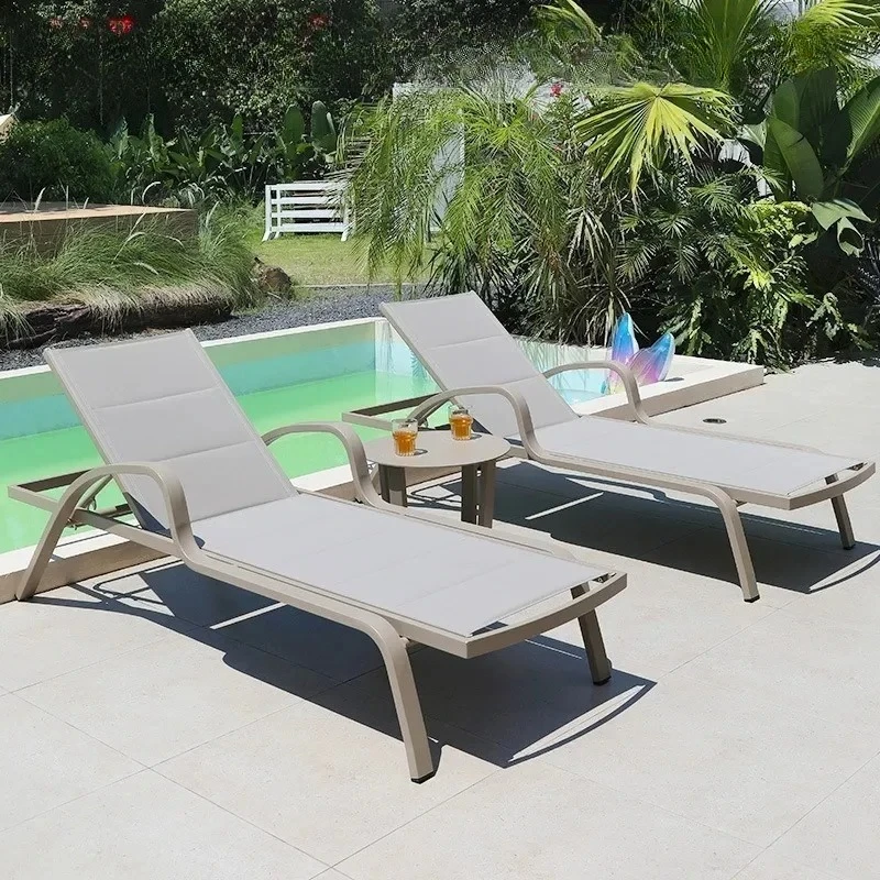 Modern Outdoor Lounger Sofa for Beach and Poolside - Waterproof Garden Bed with Sun Protection in Stylish Courtyard Design